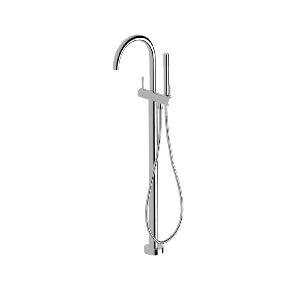 Sussex Voda Floormount Mixer with  Curved Spout and Hand Shower w- Installation Kit - Chrome - VFMHT + SXFMMIK