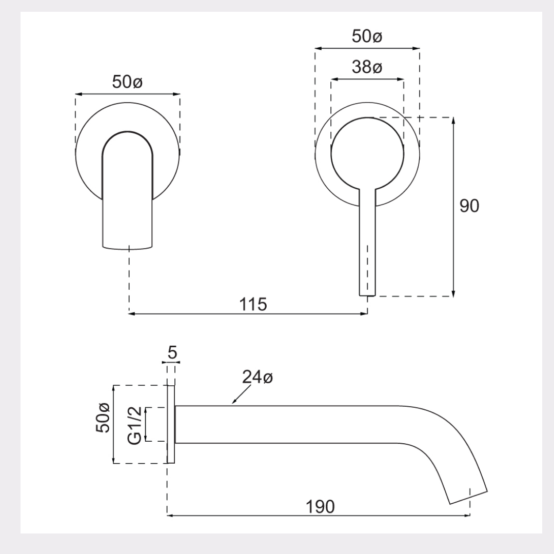 Villeroy & Boch Vita 25 Wall Mounted Basin Mixer Set (Includes In-Wall Body) - LF Gun Metal - 1102590B + 6622500
