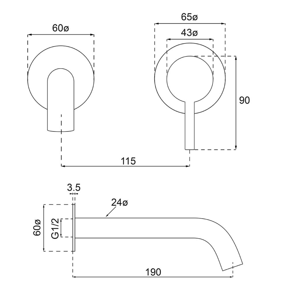 Villeroy & Boch Vita 35 Wall Mounted Basin Bath Mixer (Includes In-Wall Body) - LF Chrome - 1104561B + 8733500
