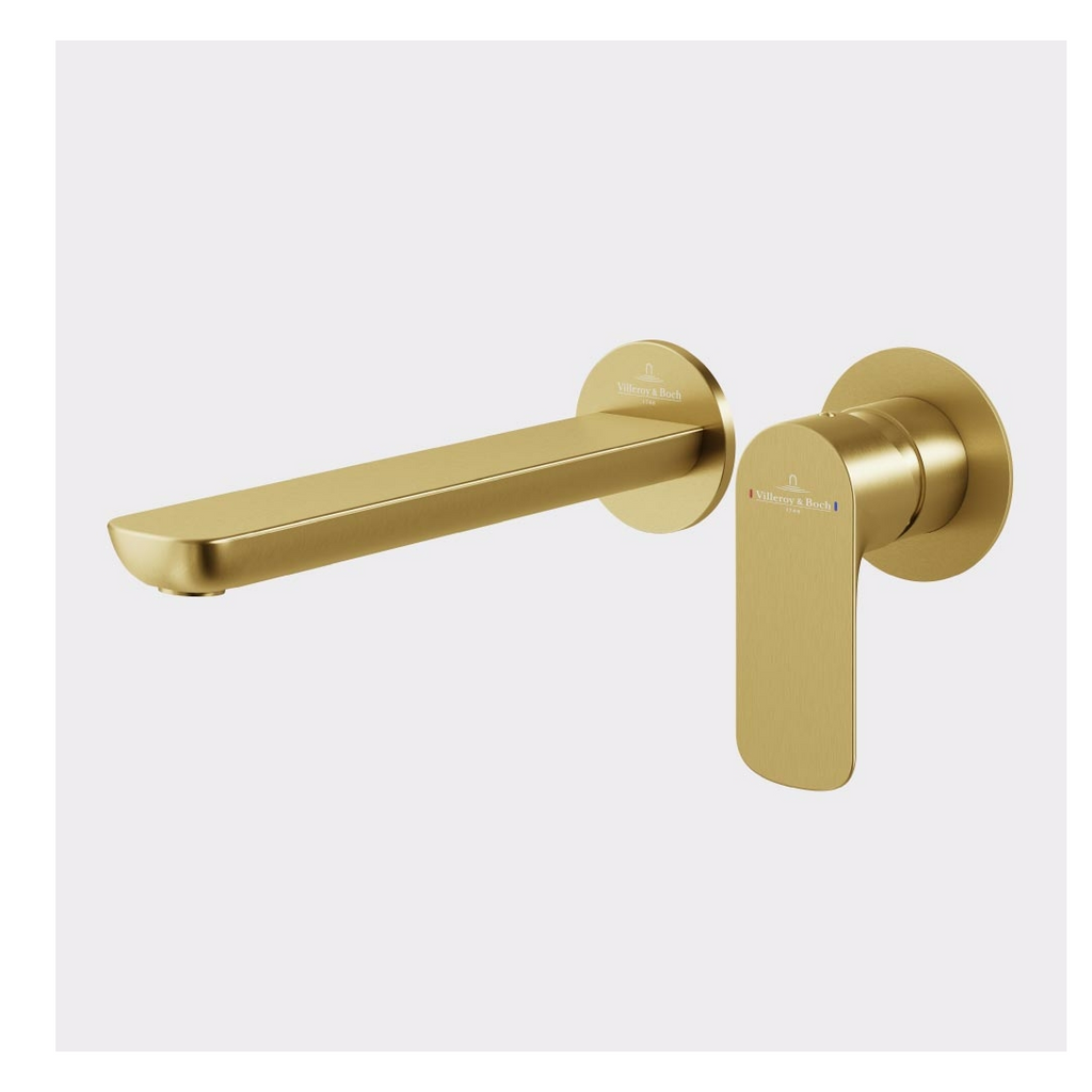 Villeroy & Boch O.Novo Wall Basin Mixer (Includes In-Wall Body) - LF Brushed Gold - 1044585B + 8733500
