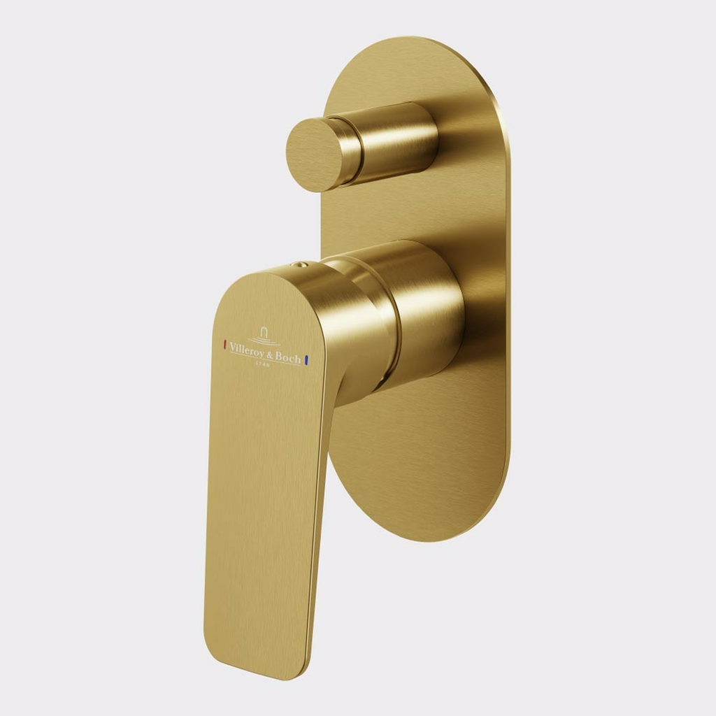 Villeroy & Boch O.Novo Style Diverter Mixer (Includes In-Wall Body) - LF Brushed Gold T166285