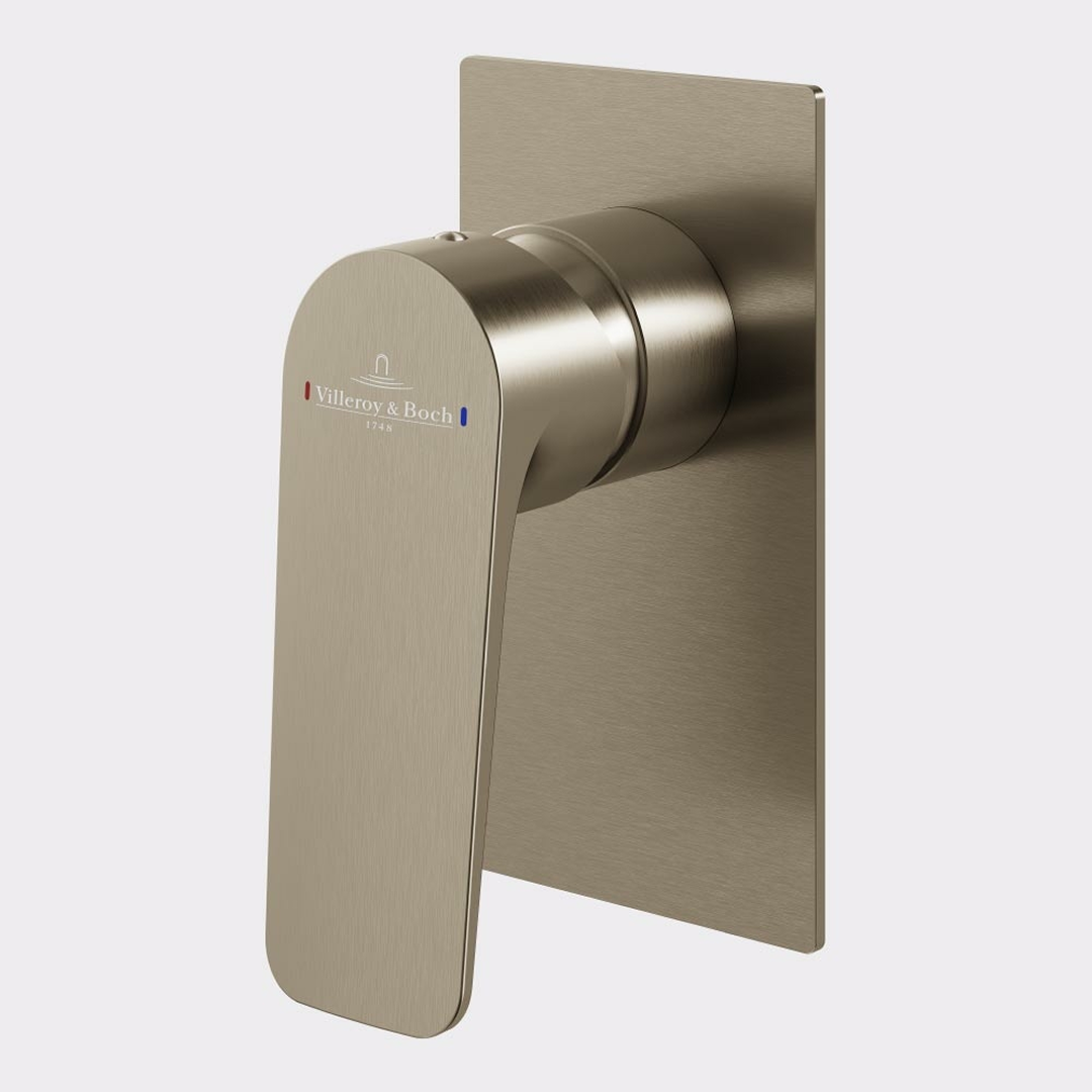 Villeroy & Boch O.Novo Style Rectangular Wall Mixer (Includes In-Wall Body) - LF Brushed Nickel T167380