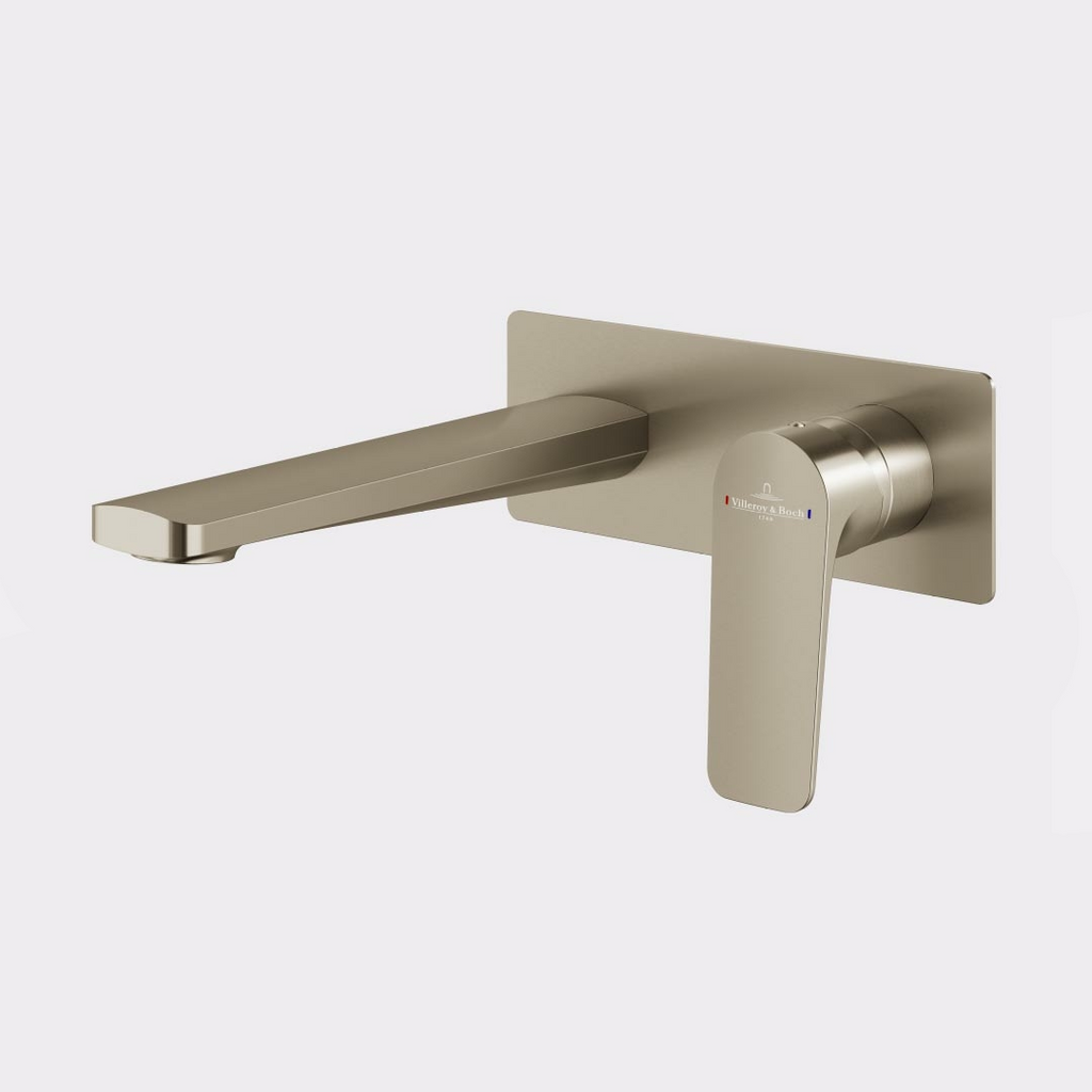 Villeroy & Boch O.Novo Style Rectangular Wall Basin Mixer Set (Includes In-Wall Body) - LF Brushed Nickel - 1165080B + 8733500