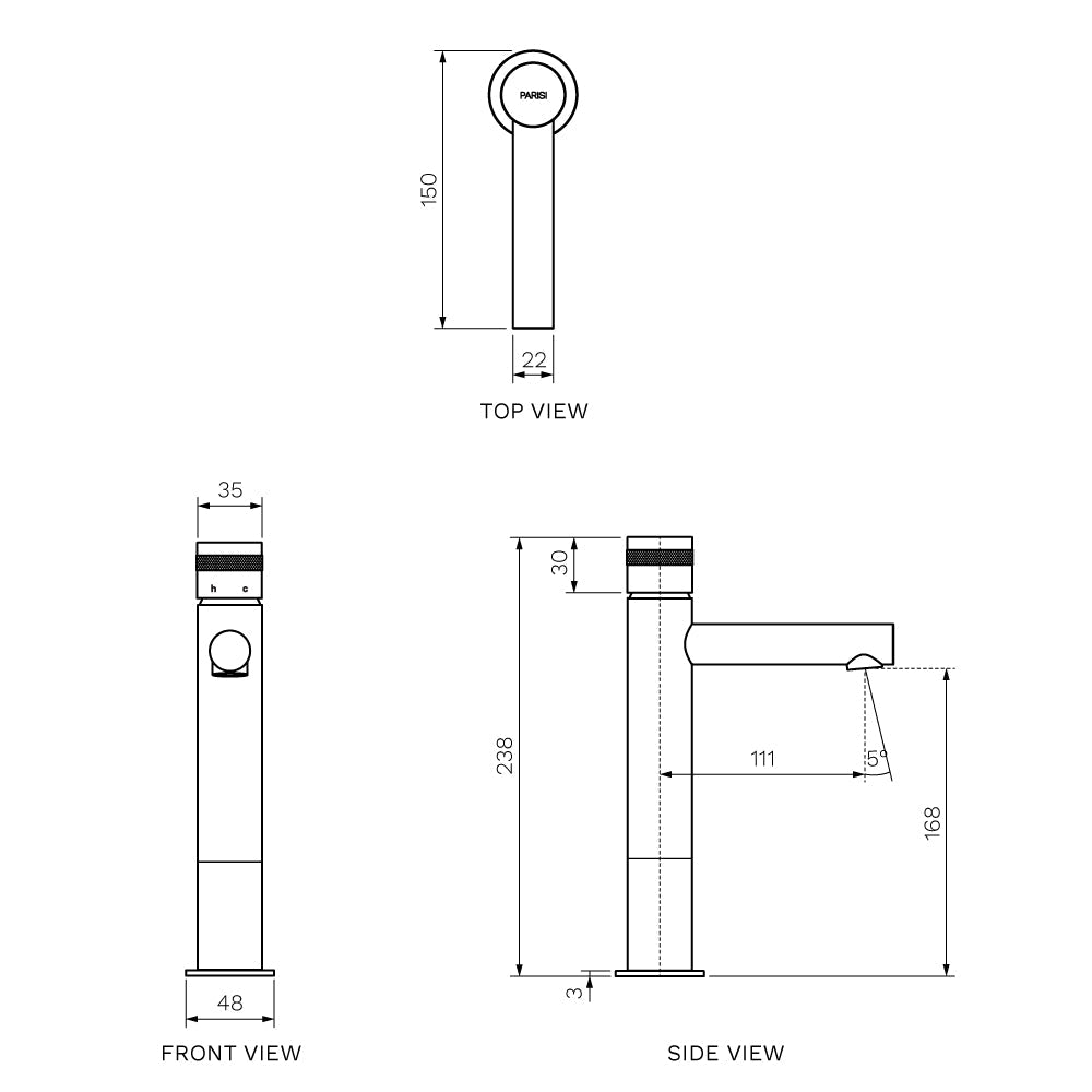 Parisi Todo II Mid Level Basin Mixer with Straight Spout - Chrome - T2DO.01-1HH60