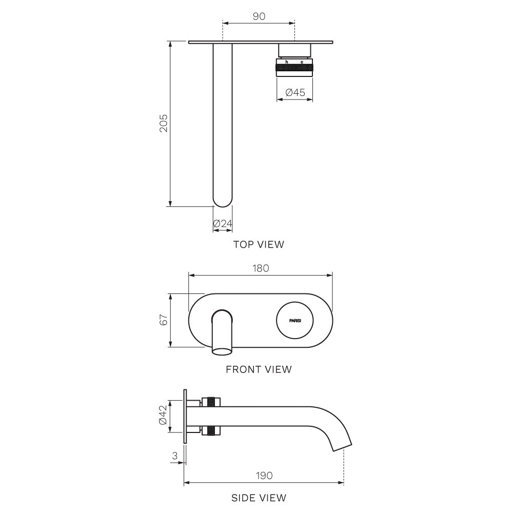 Parisi Todo II Wall Mixer with 190mm Curved Spout on Elliptical Plate - Brushed Nickel - T2DO.01-2E190C.41