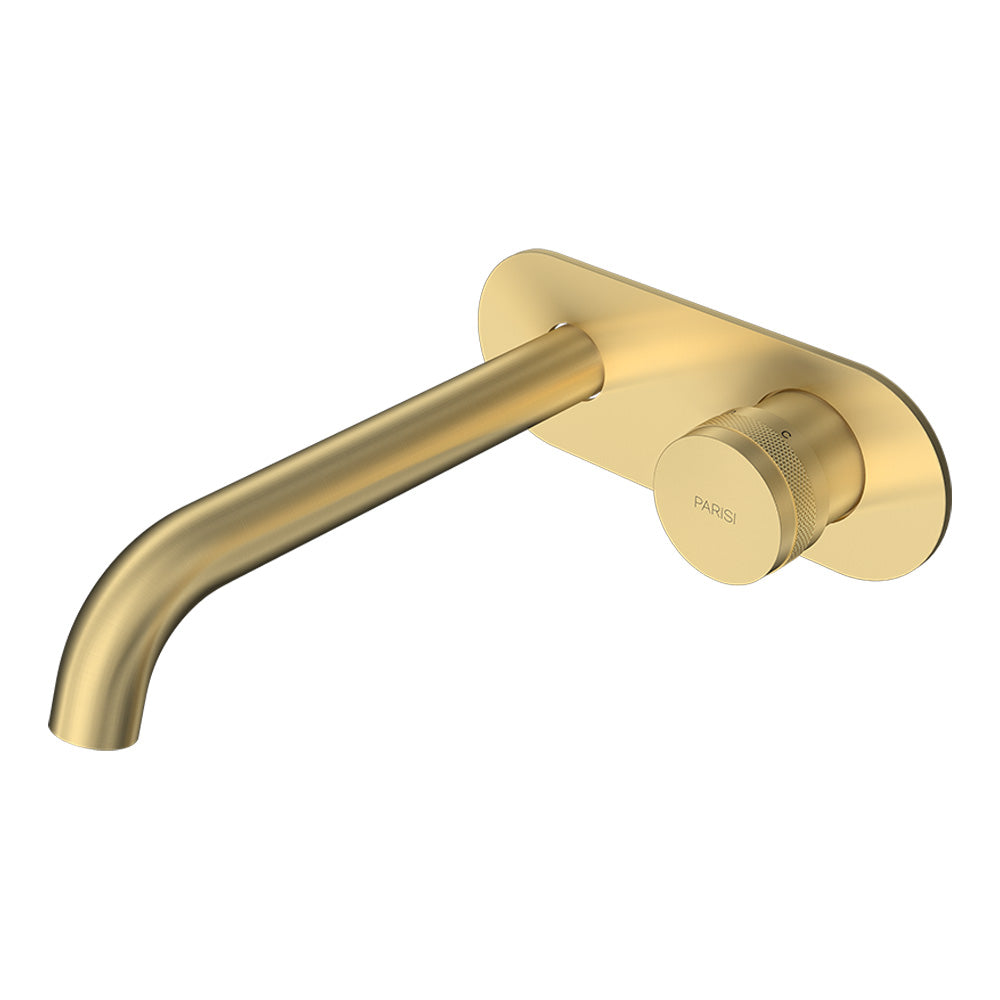 Parisi Todo II Wall Mixer with 190mm Curved Spout on Elliptical Plate - Brushed Brass - T2DO.01-2E190C.46