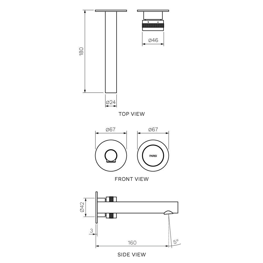 Parisi Todo II Wall Mixer with 160mm Spout (Individual Flanges) - Matt Bronze - T2DO.01-2RF160.48