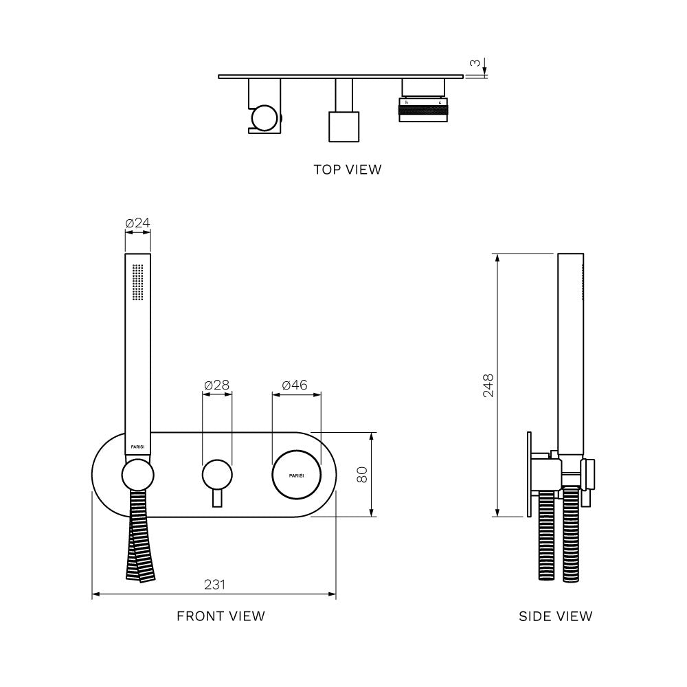 Parisi Todo II Wall Mixer with 2-Way Diverter and Handshower - Fucile - T2DO.04-D2E-A.50