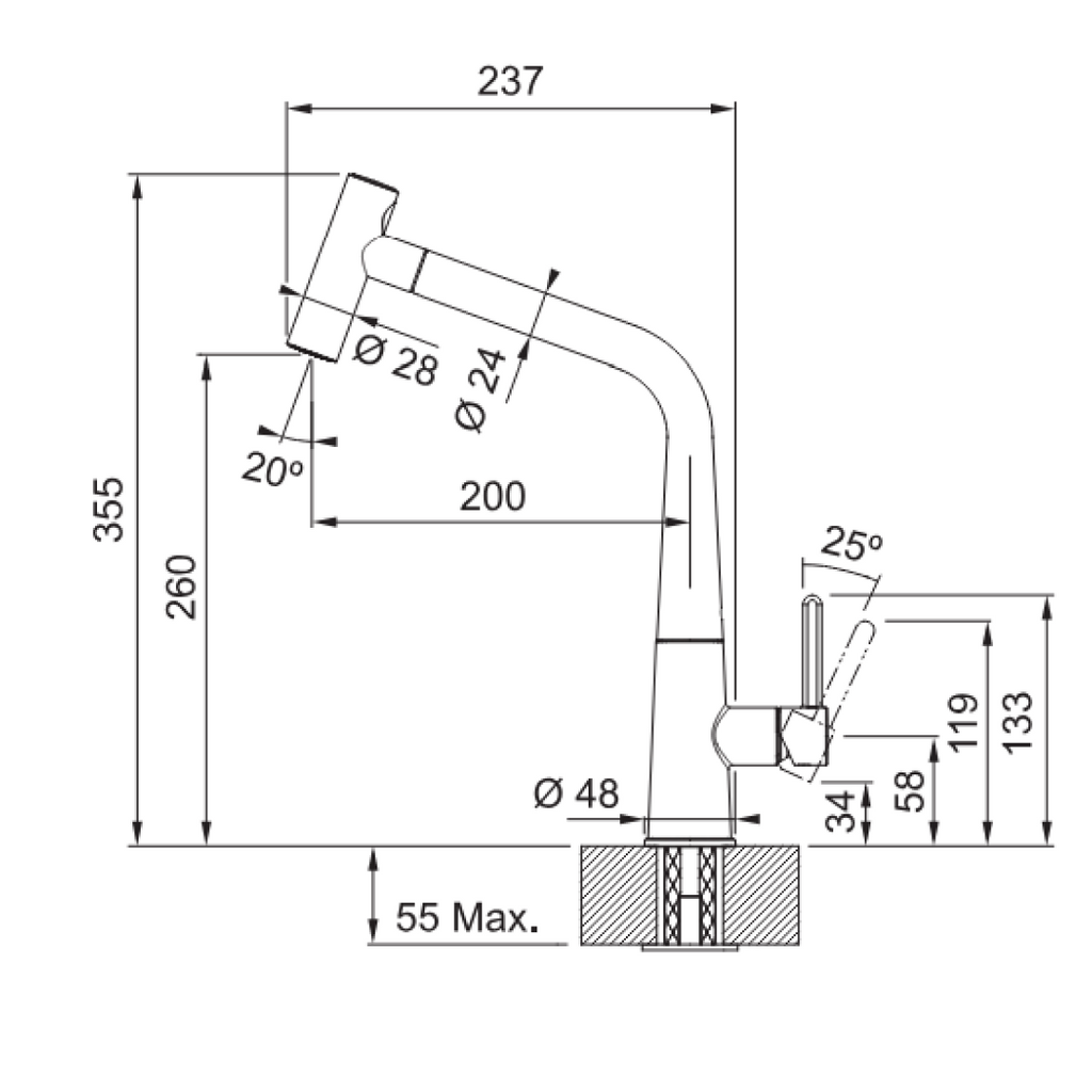 Franke Icon Pull Out Kitchen Mixer TA6861MB - Matte Black