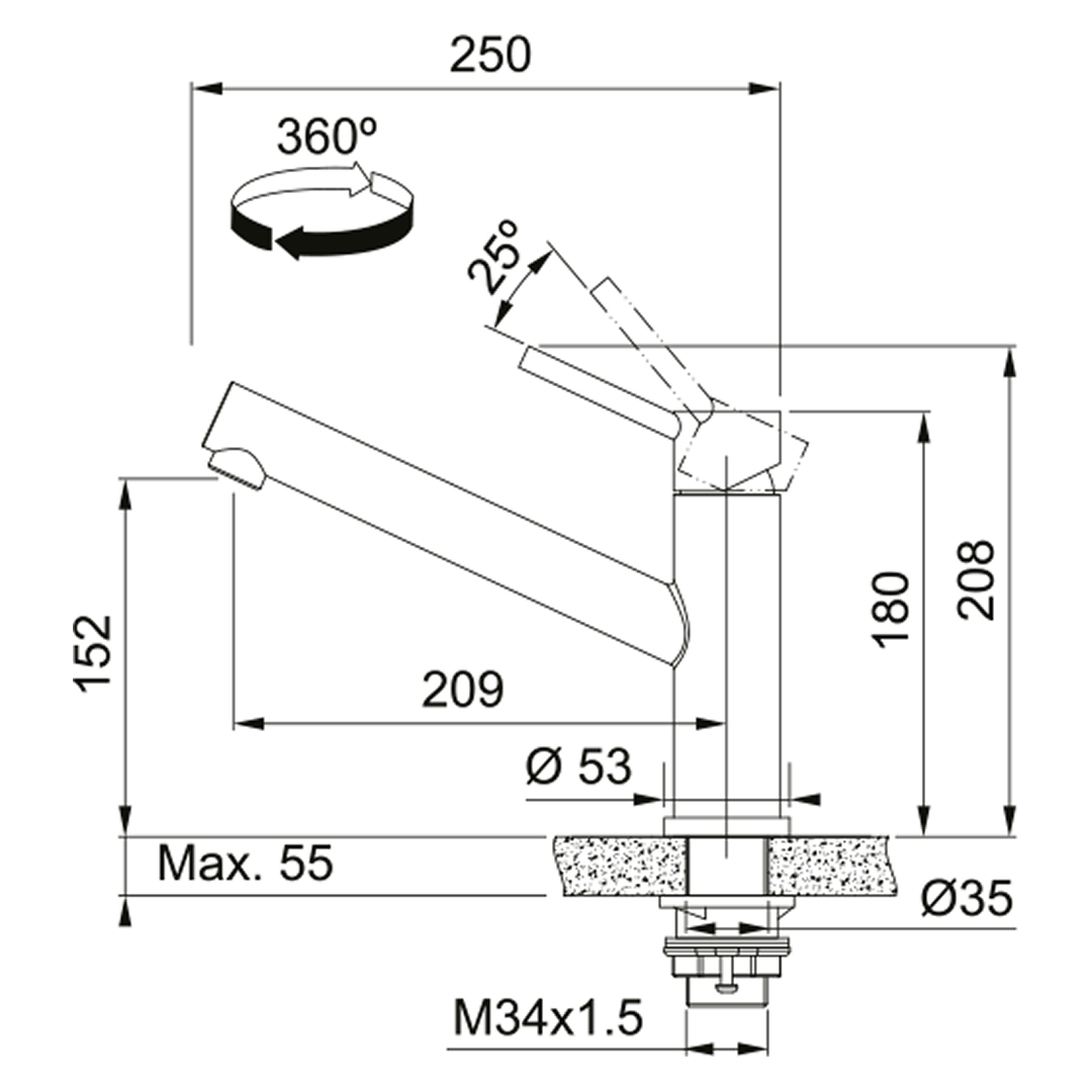 Franke Orbit Non-Pull Out Sink Mixer - Stainless Steel - TA9200