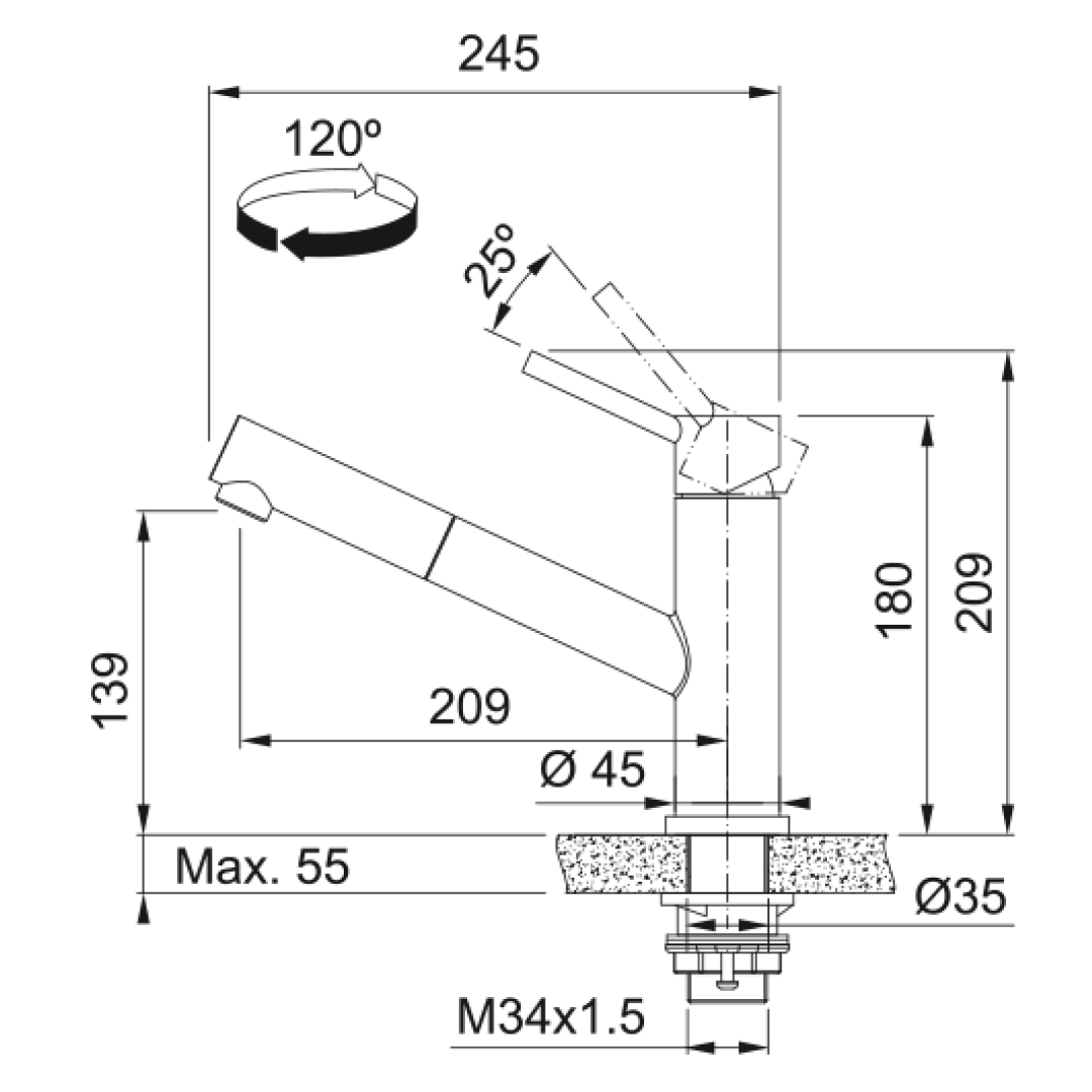 Franke TA9201 Orbit Pull-Out Sink Mixer - Stainless Steel