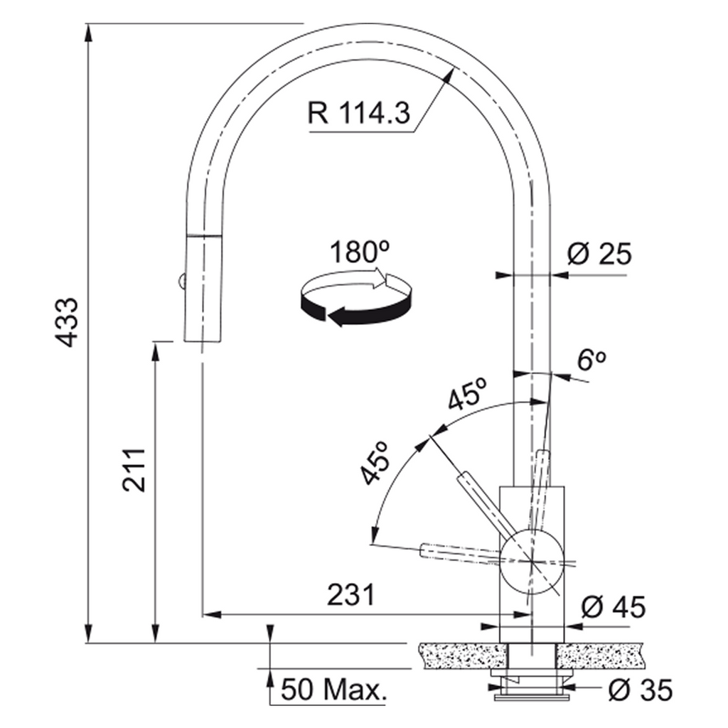 Franke TA9601GD EOS NEO Pull Out Tap Mixer - Gold