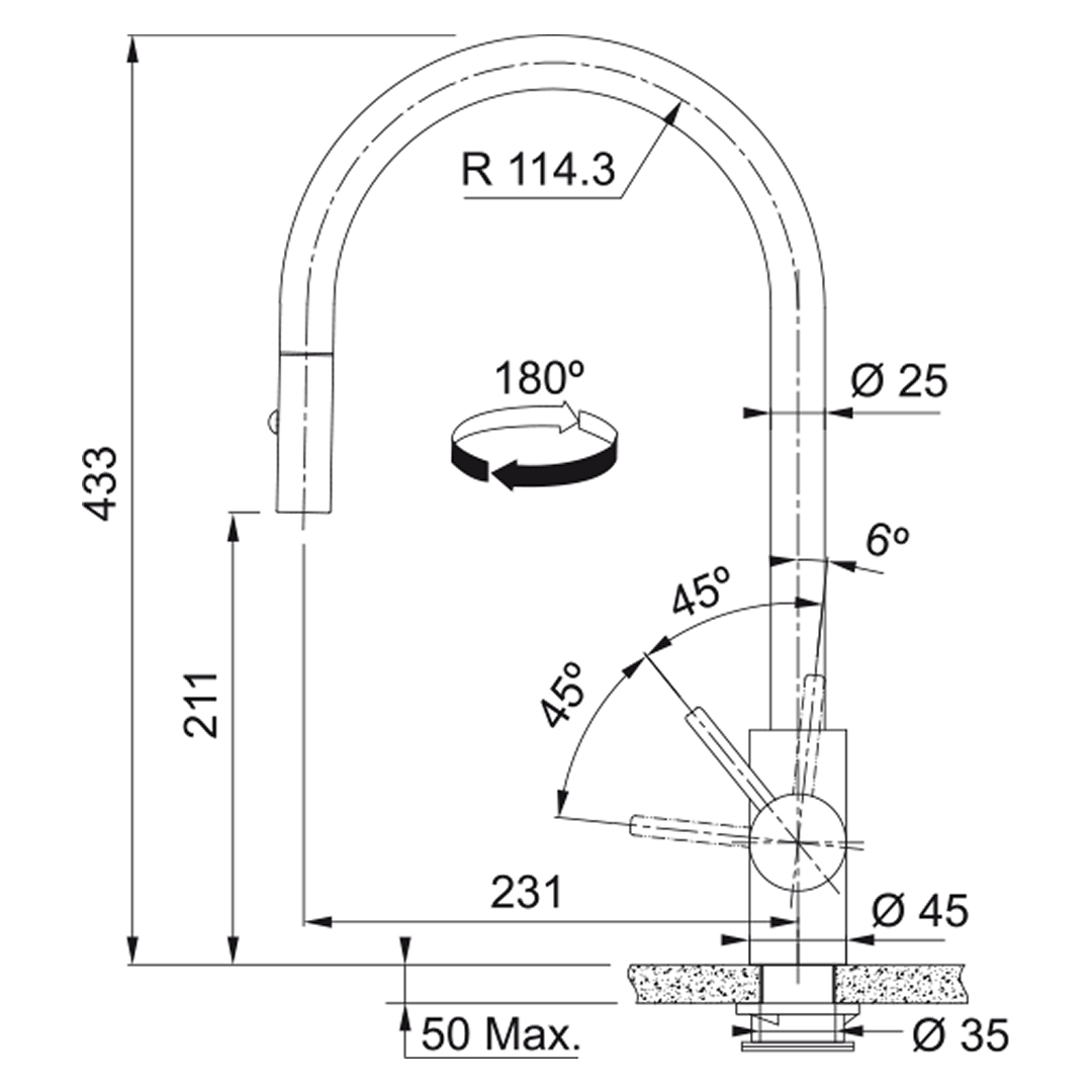 Franke TA9601GD EOS NEO Pull Out Tap Mixer - Gold