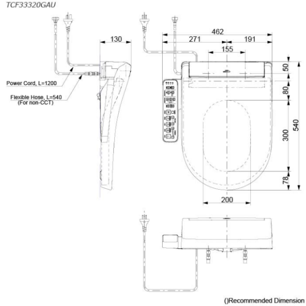 TOTO D-Shape Washlet w/Side Control - TCF33320GAU