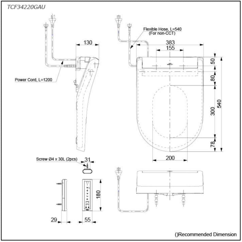 TOTO Hayon Close Coupled Smart Toilet Suite - Includes S5 TCF34220GAU Washlet