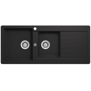 Abey SCHOCK Typos Topmount 1 & 3-4 Left Hand Bowl Sink & Drainer 1TH - Onyx - TD200BL