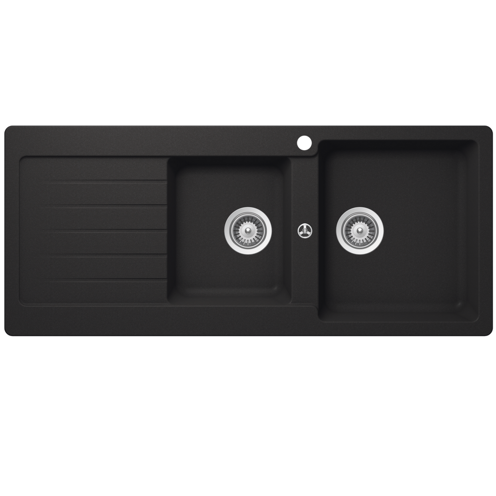 Abey SCHOCK Typos Topmount 1 & 3/4 Right Hand Bowl Sink & Drainer 1TH - Onyx - TD200BR