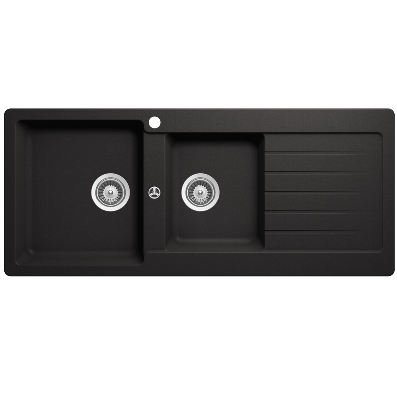 Abey SCHOCK Typos Topmount 1 & 3-4 Left Hand Bowl Sink & Drainer 1TH - Nero