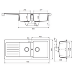Abey SCHOCK Typos Topmount 1 & 3/4 Right Hand Bowl Sink & Drainer 1TH - Onyx - TD200BR