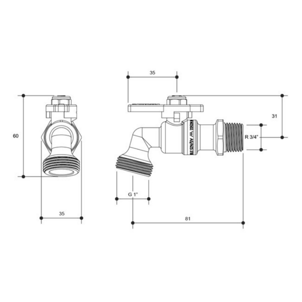 Metforge Hose Tap Quarter Turn Brass MI 20mm TH09