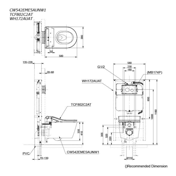 TOTO Wall Hung D-Shape Toilet Package with RW Washlet - Includes In-Wall Cistern & Flush Plate - CW542EME5AUNW1 + TCF802C2AT#NW1 + WH172AUAT + MB171M#SS