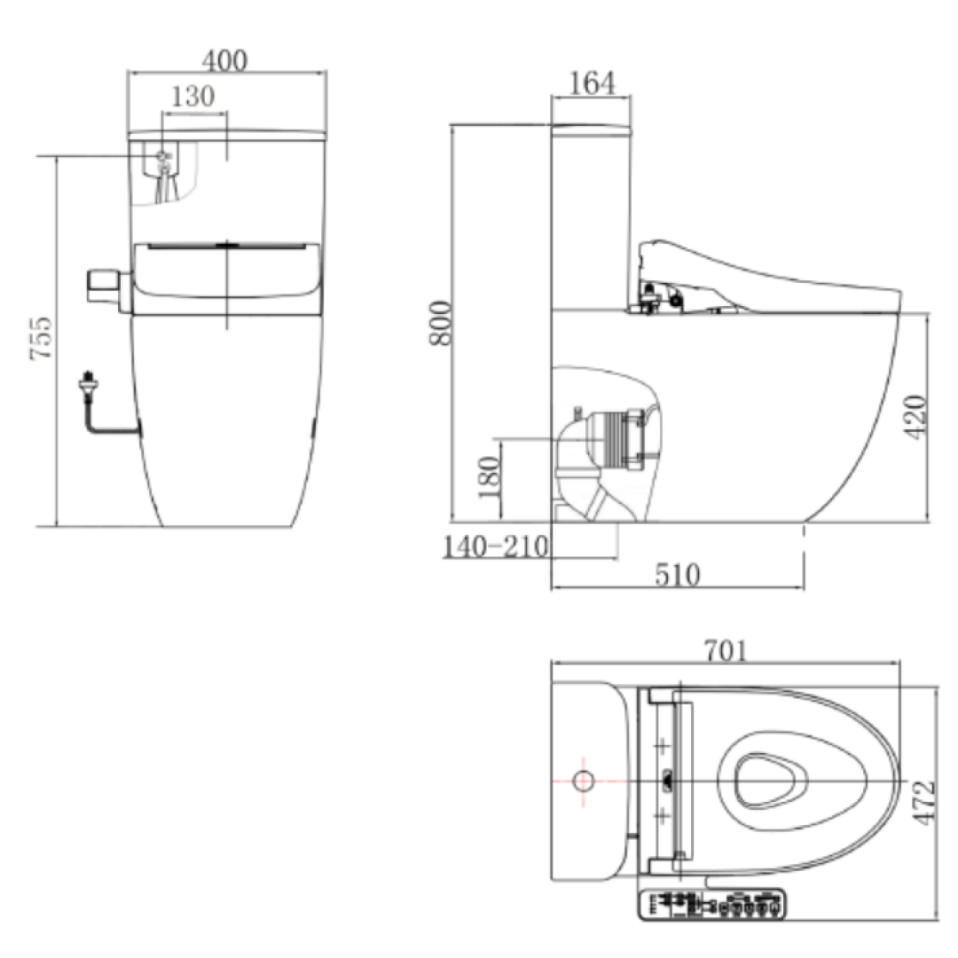 TOTO B&H Elongated Back to Wall Smart Toilet Suite - C2 Washlet - CEL001BTW1 + SEL001BTW1 + TCF23410AAA + THX918