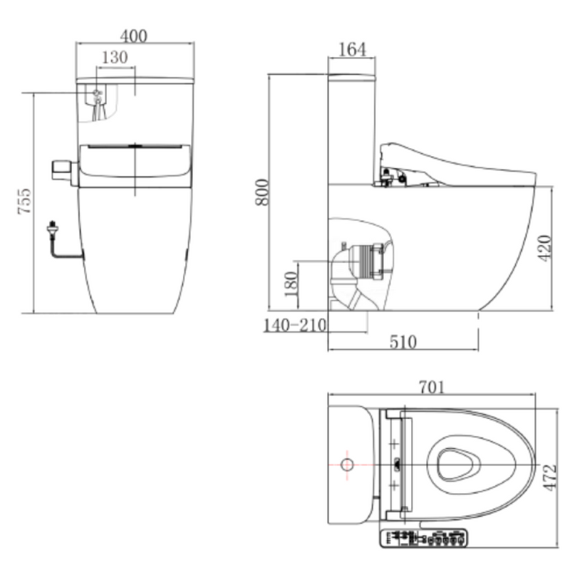 TOTO B&H Elongated Back to Wall Smart Toilet Suite - C2 Washlet