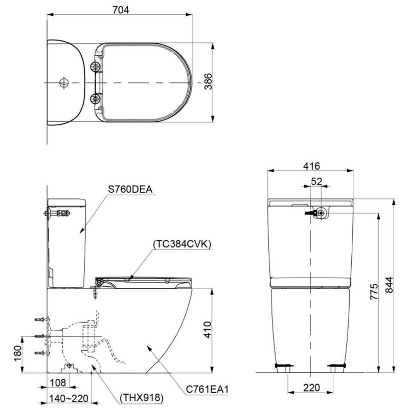 TOTO Hayon Wall Faced Toilet with S5 Washlet TCF34220GAU
