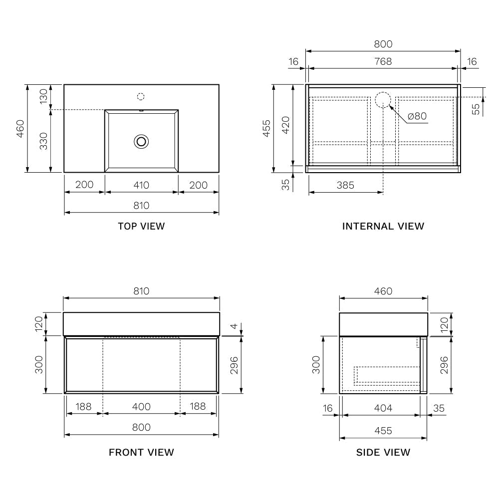 Parisi Float Twenty 800 Wall Mounted Cabinet with Integrated Bowl Top 1TH - Grafite - Left Bowl - TW-FT-801L-GR