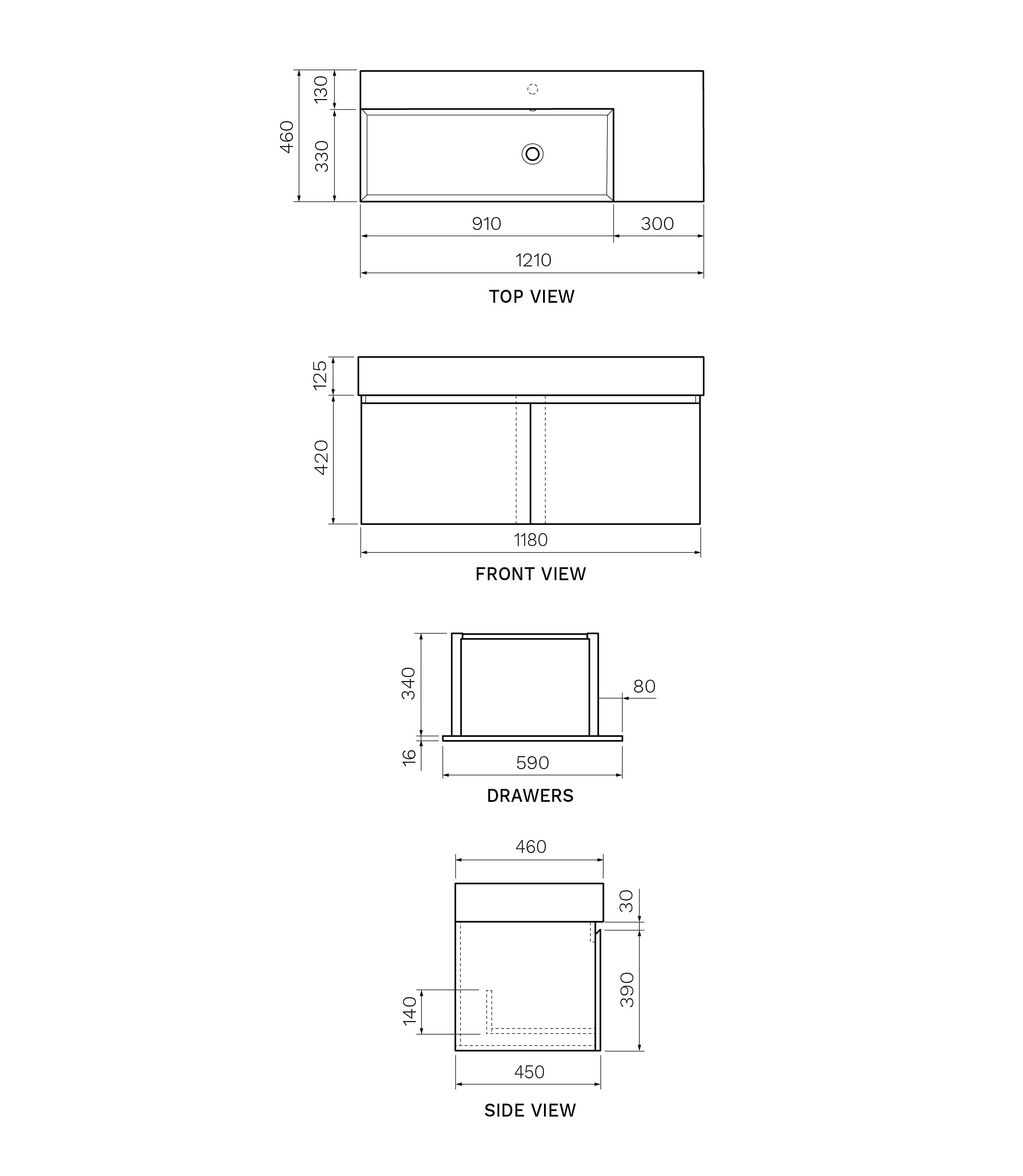 Parisi Rocki Twenty 1200 Wall Mounted Cabinet 1TH - Left Basin Position - Moka - TW-R-1201L-MK