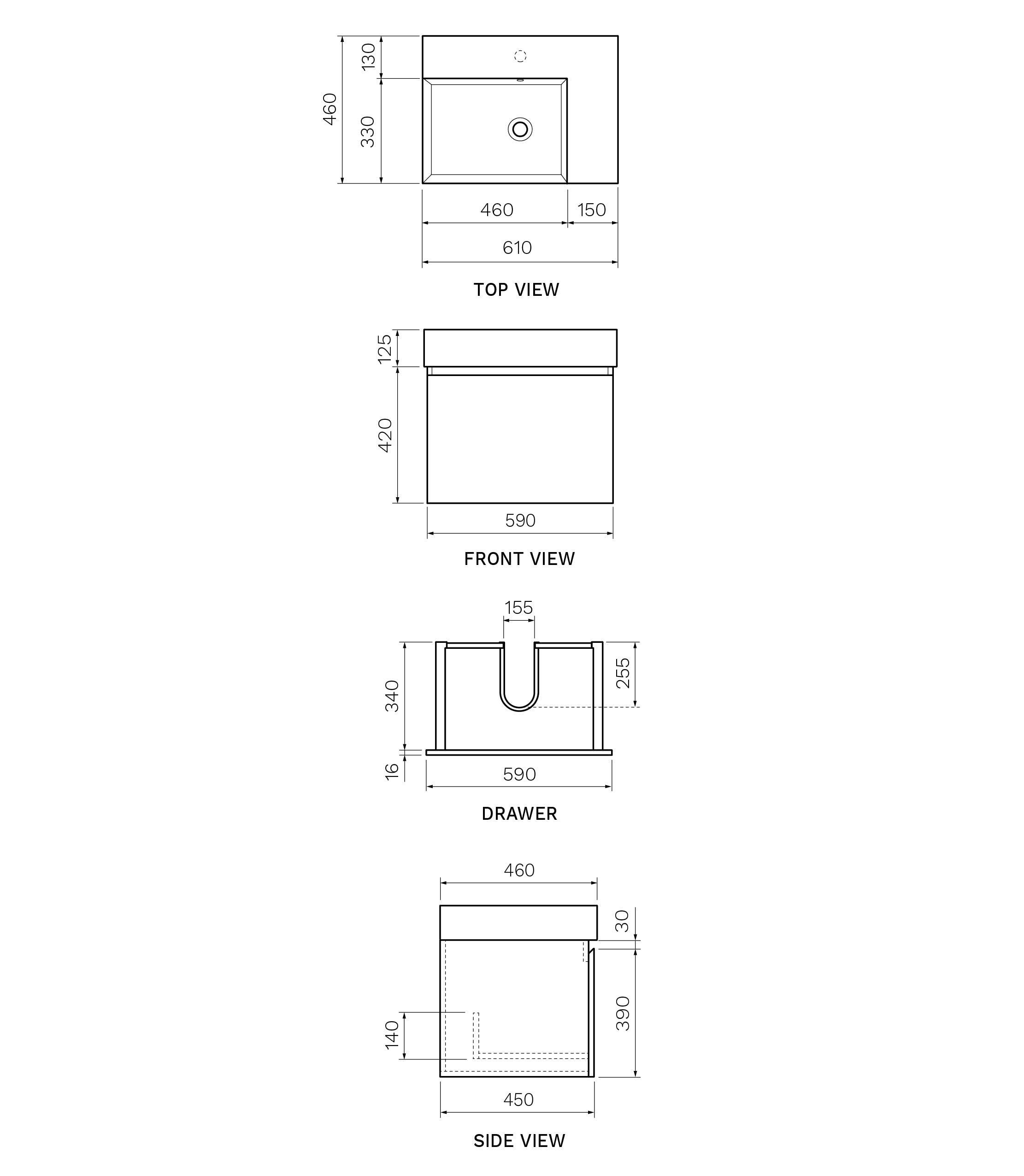Parisi Rocki Twenty 600 Wall Mounted Cabinet with Right Bowl Top 1TH - Left Basin Position - Sand Plus - TW-R-601L-SP