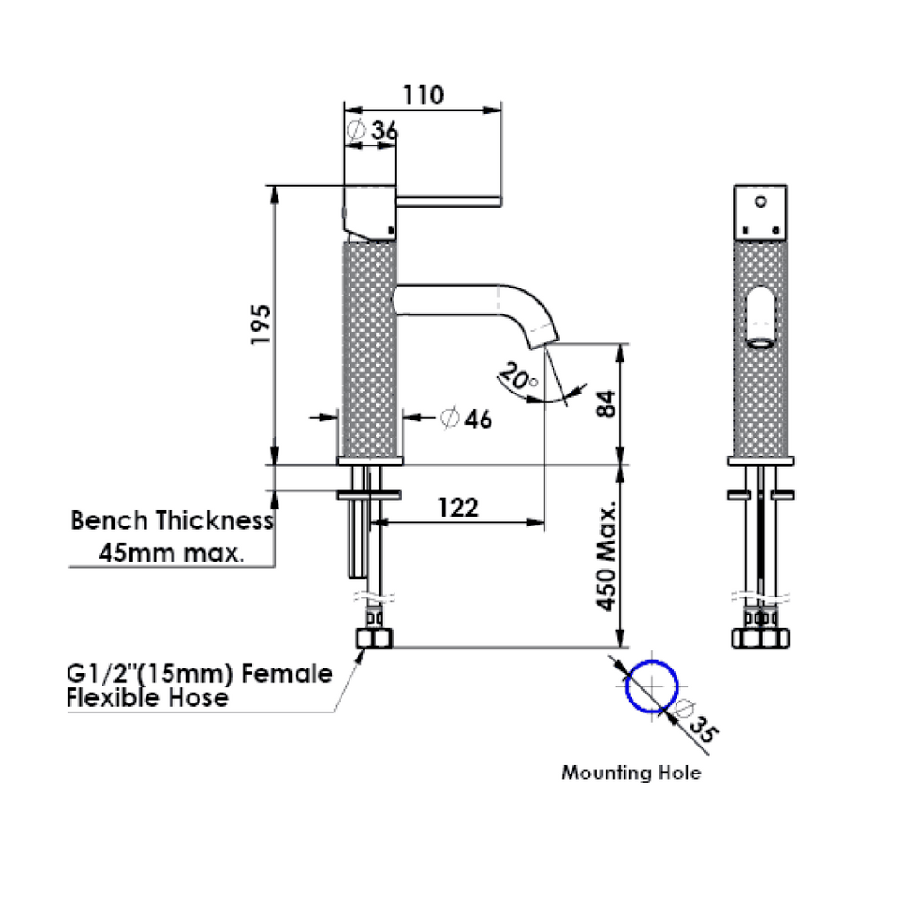 Greens Textura Basin Mixer - Brushed Stainless - 18302553