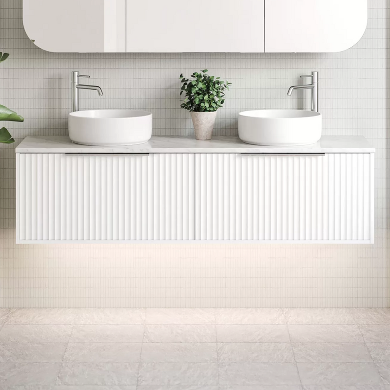 Timberline Elwood 1500mm Wall Hung Twin Basin Vanity - White Satin