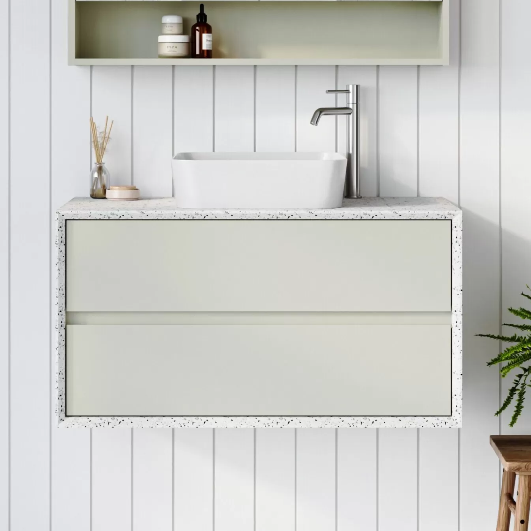 Timberline x Shaynna Blaze Embrace 900mm Wall Hung Vanity - Lapis Salt SilkSurface - EMB-V-900-C-SSA-W