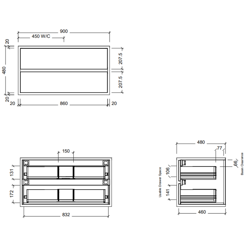 Timberline x Shaynna Blaze Embrace 900mm Wall Hung Vanity - Lapis Salt SilkSurface - EMB-V-900-C-SSA-W