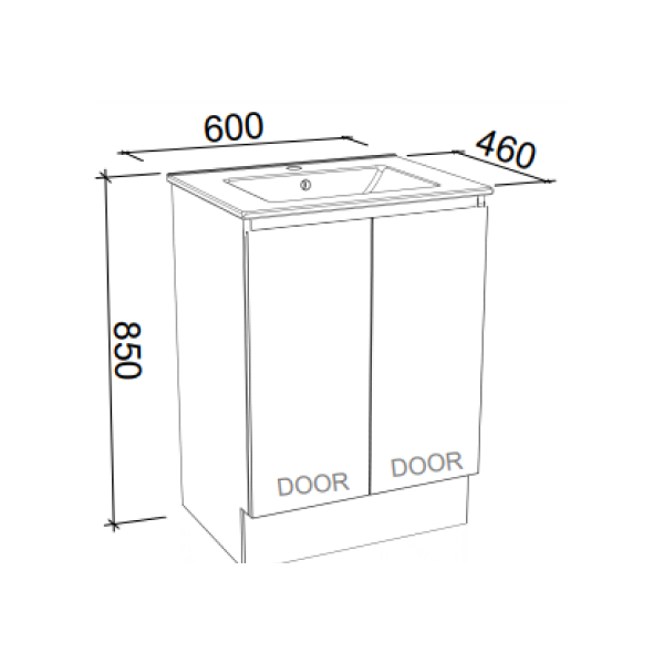 Timberline Harmony Bassini Floorstanding White Satin Vanity 600mm - Alpha Top - HAR-V-600-C-APH-F