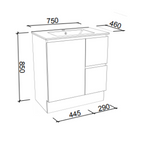 Timberline Harmony Bassini Floorstanding Prime Oak Vanity 750mm - Alpha Top - HAR-V-750-C-APH-F