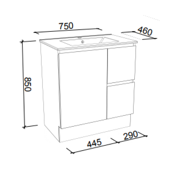 Timberline Harmony Bassini Floorstanding Prime Oak Vanity 750mm - Alpha Top - HAR-V-750-C-APH-F