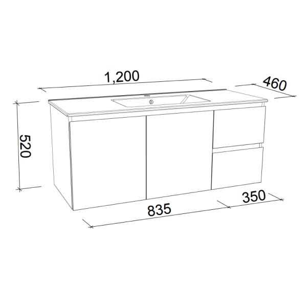 Timberline Harmony Bassini Wall Hung Vanity - 1200mm Alpha Top