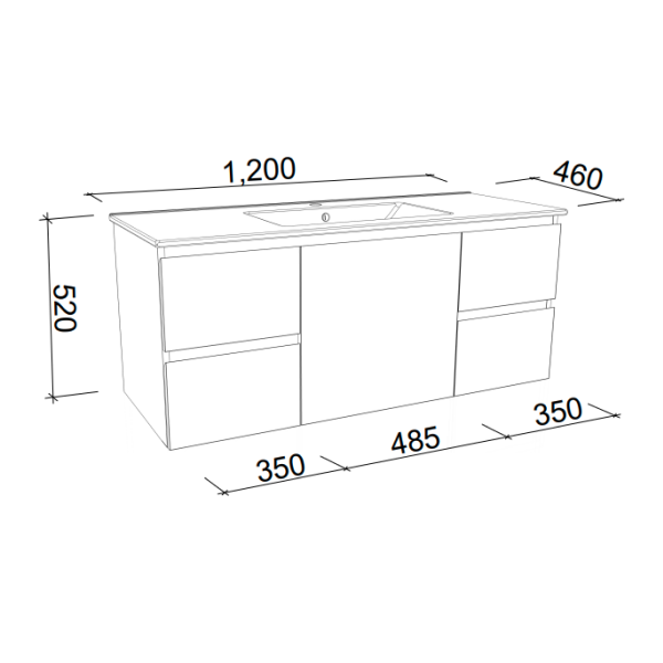 Timberline Harmony Bassini Wall Hung Vanity - 1200mm Alpha Top