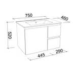 Timberline Harmony Bassini Wall Hung Vanity - 750mm - HAR-V-750-C-APH-W