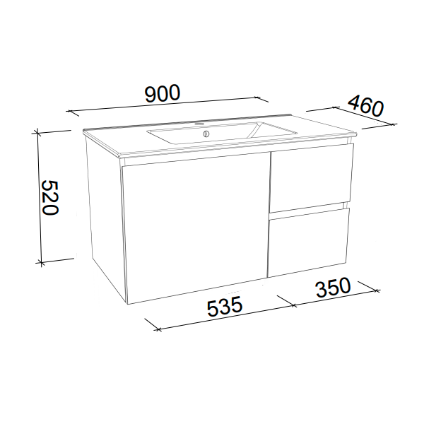 Timberline Harmony Bassini Wall Hung Vanity - 900mm - HAR-V-900-C-APH-W