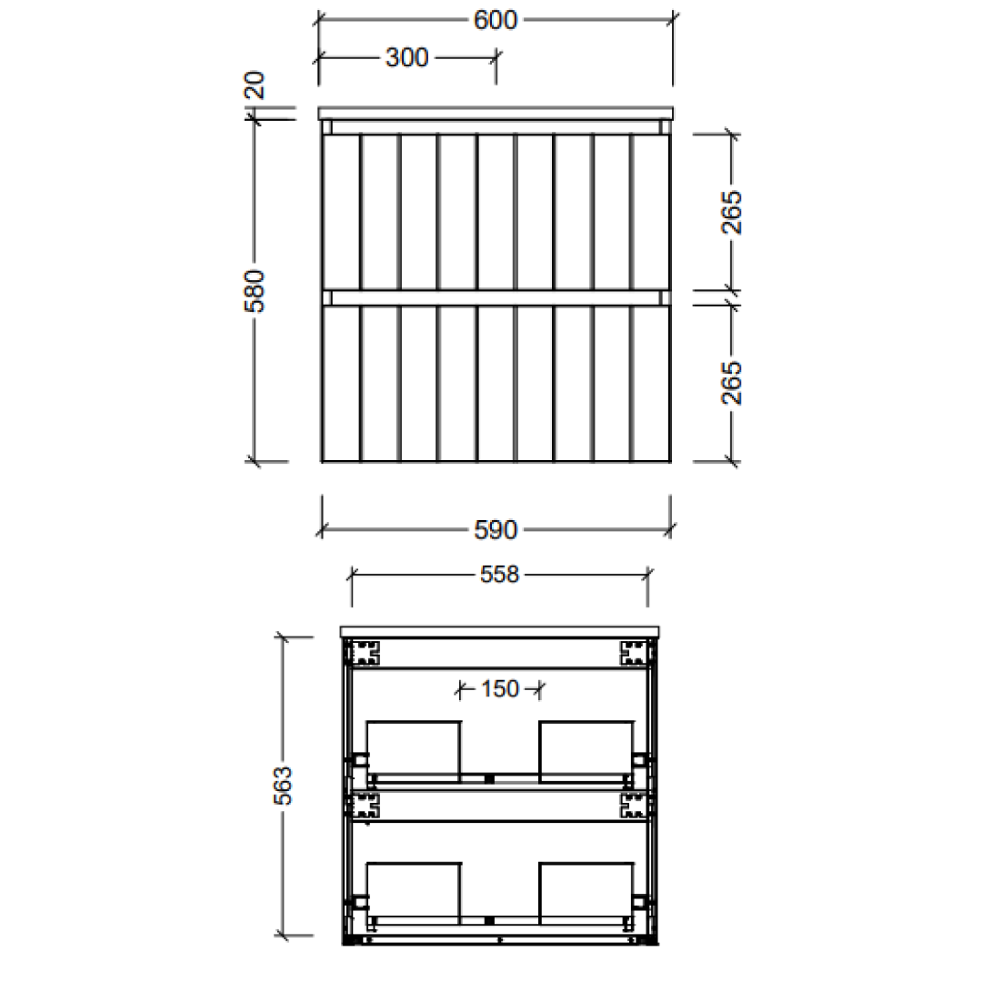 Timberline Henley 600mm Wall Hung Vanity - White Satin - HENV600CSSUW