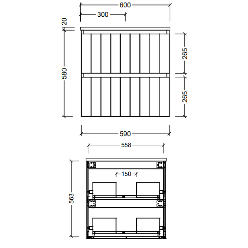 Timberline Henley 600mm Wall Hung Vanity - White Satin