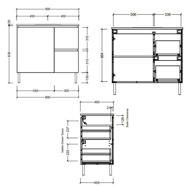 Timberline Nevada 900mm Freestanding On-Legs Vanity - Alpha Ceramic Top - NEVV900CAPHL