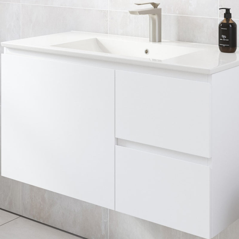 Timberline Nevada 900mm Wall Hung Vanity - White Satin