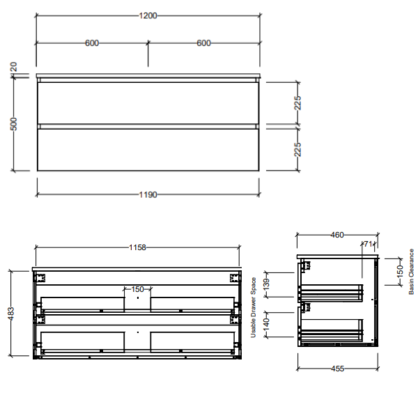 Timberline Nevada Plus 1200mm Wall Hung Vanity - Alpha Ceramic Top - NEVPV1200CAPHW