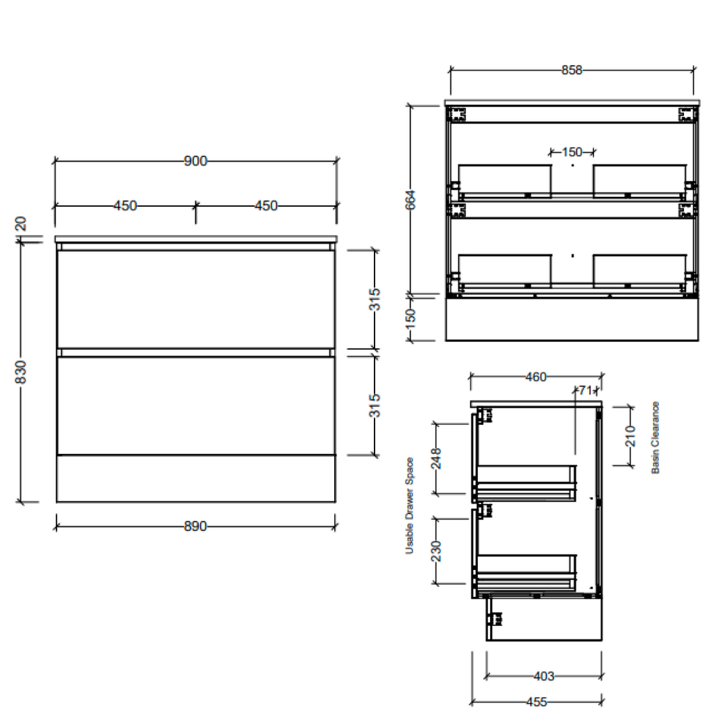 Timberline Nevada Plus 900mm Freestanding Vanity - Alpha Ceramic Top - NEVPV900CAPHF
