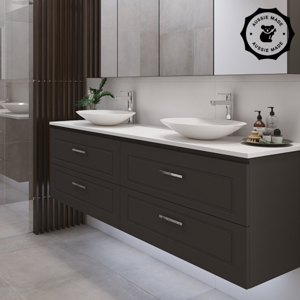 Timberline Nevada Plus Classic 1800mm Wall Hung Vanity - White Crystal Boulder SilkSurface Top - NVPCV1800DSSAW