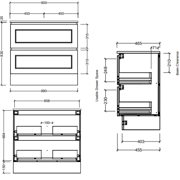 Timberline Nevada Plus Classic 900mm Freestanding Vanity - Alpha Ceramic Top - NVPCV900CAPHF